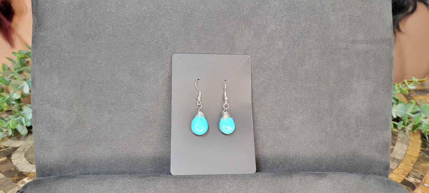 Turquoise colored stone Tear Drop Earrings (Sku8950)