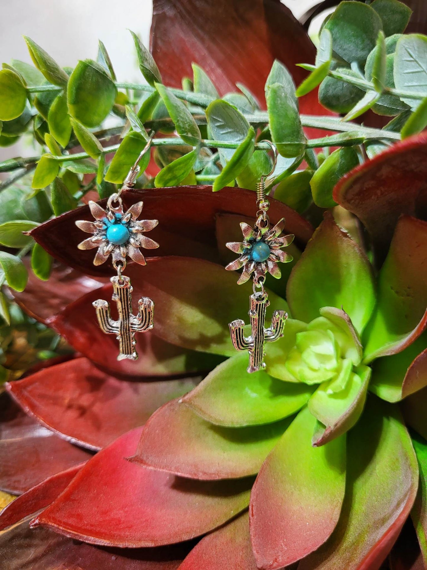 Flower and Cactus dangle Earrings (Sku8967)