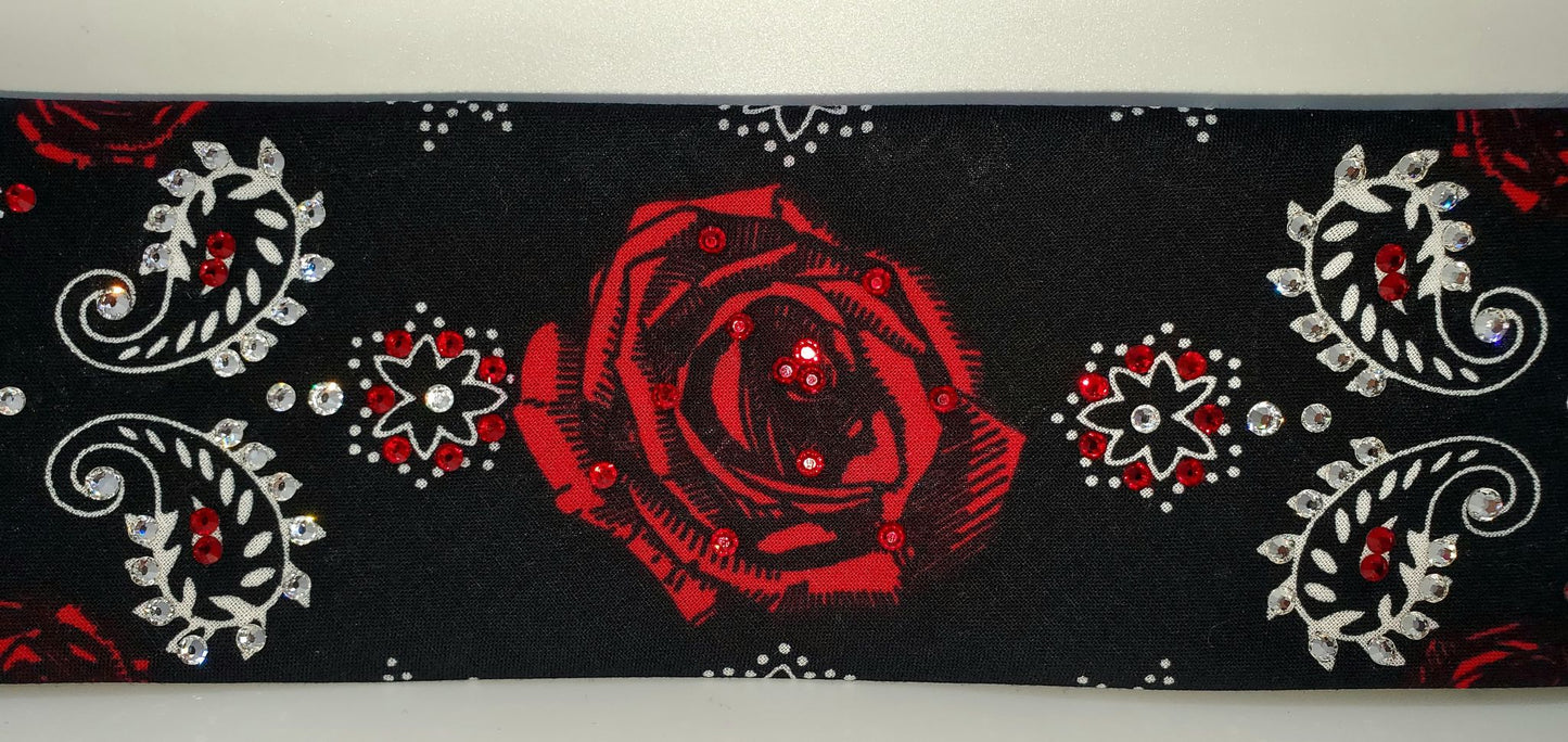 Red Rose Bandana with Bright Red and Diamond Clear Austrian Crystals (Sku9005)