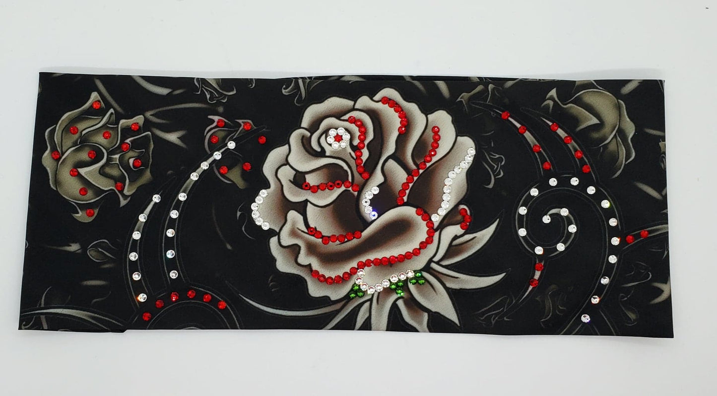 Large Grey Rose with Red, Green and Diamond Clear Swarovski Crystals (Sku9022)