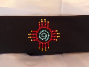 Zia on Black with Turquoise, Red and Yellow Swarovski Crystals (Sku9714)