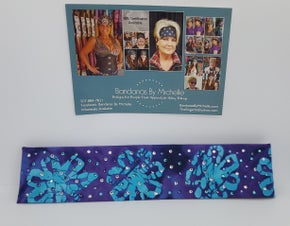 Narrow Purple and Turquoise Batik Bandana with Purple, Turquoise and Diamond Clear Austrian Crystals (Sku9936)