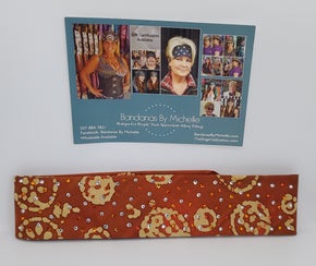 Narrow Orange Batik Bandana with Orange and Diamond Clear Austrian Crystals (Sku9938)