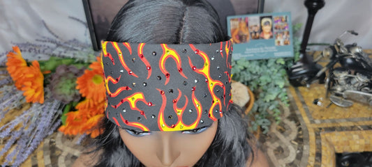 Red and Yellow Flames Bandana with Yellow, Red and Black Austrian Crystals (Sku9971)