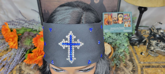 Blue and Clear Cross with Blue and Diamond Clear Austrian Crystals (Sku9974)