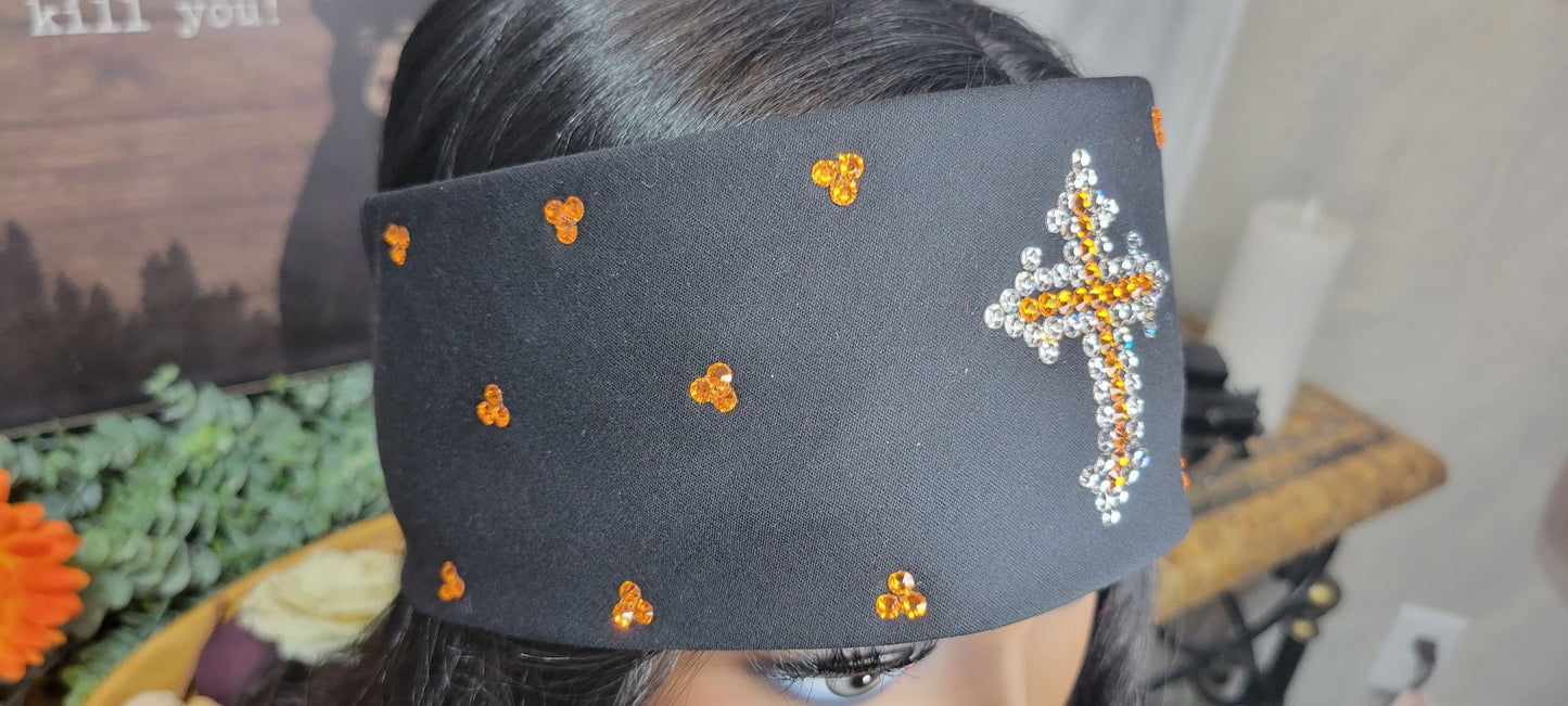 Orange and Clear Cross with Orange and Diamond Clear Austrian Crystals (Sku9976)