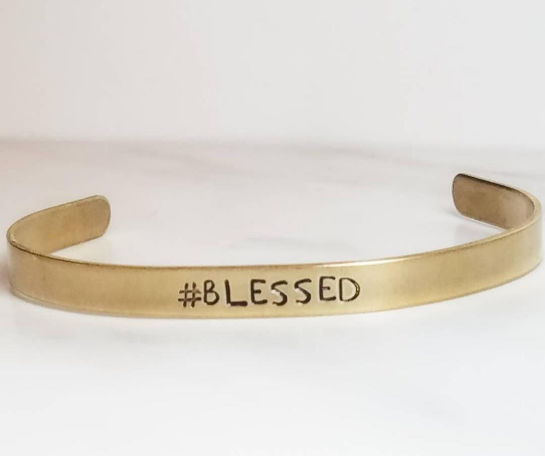 BLESSED Adjustable Brass Cuff Bracelet (Sku8339)