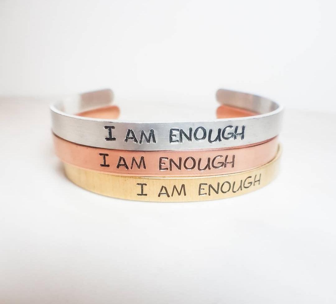 I AM ENOUGH Adjustable Copper ,Brass or Silver Cuff Bracelet (Sku8342)