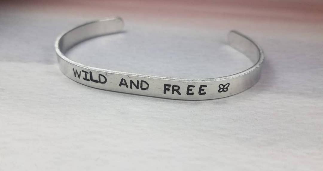 WILD AND FREE Adjustable Silver Cuff Bracelet (Sku8348)