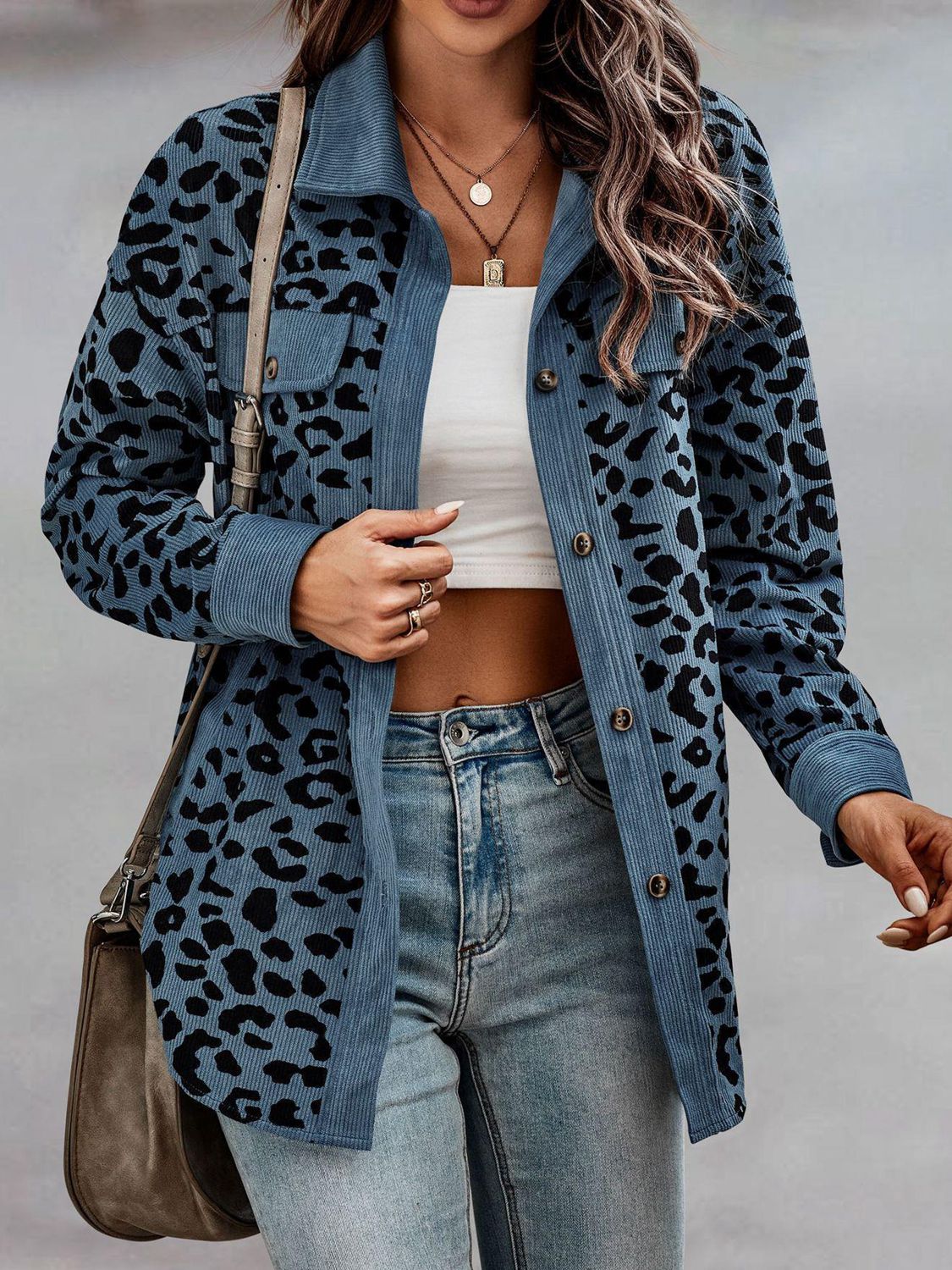 PLUS & Regular Size Leopard Buttoned Jacket