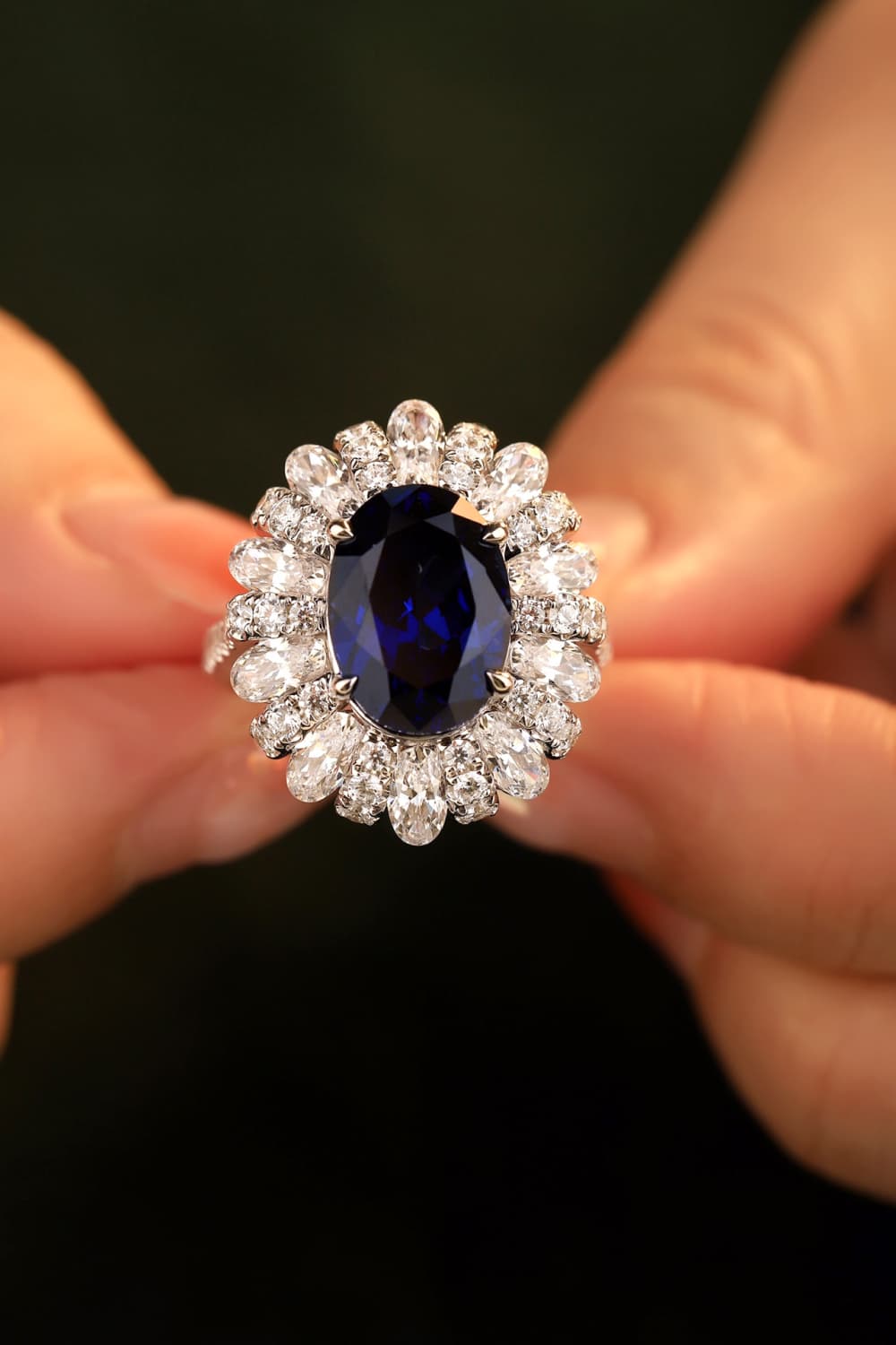 5 Carat Lab-Grown Sapphire Flower Shape Ring