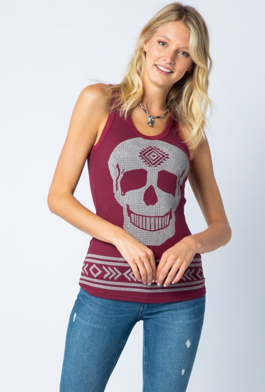 Rhinestone Skull Shirts in Burgundy and Grey