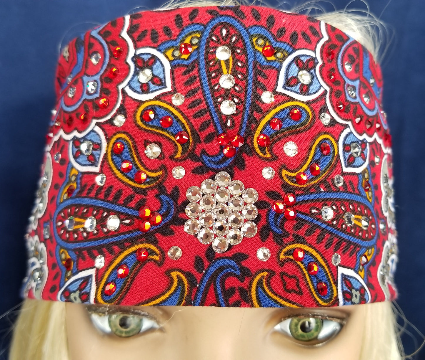 Red Indian Bandana with Red and Diamond Clear Austrian Crystals (Sku1201)