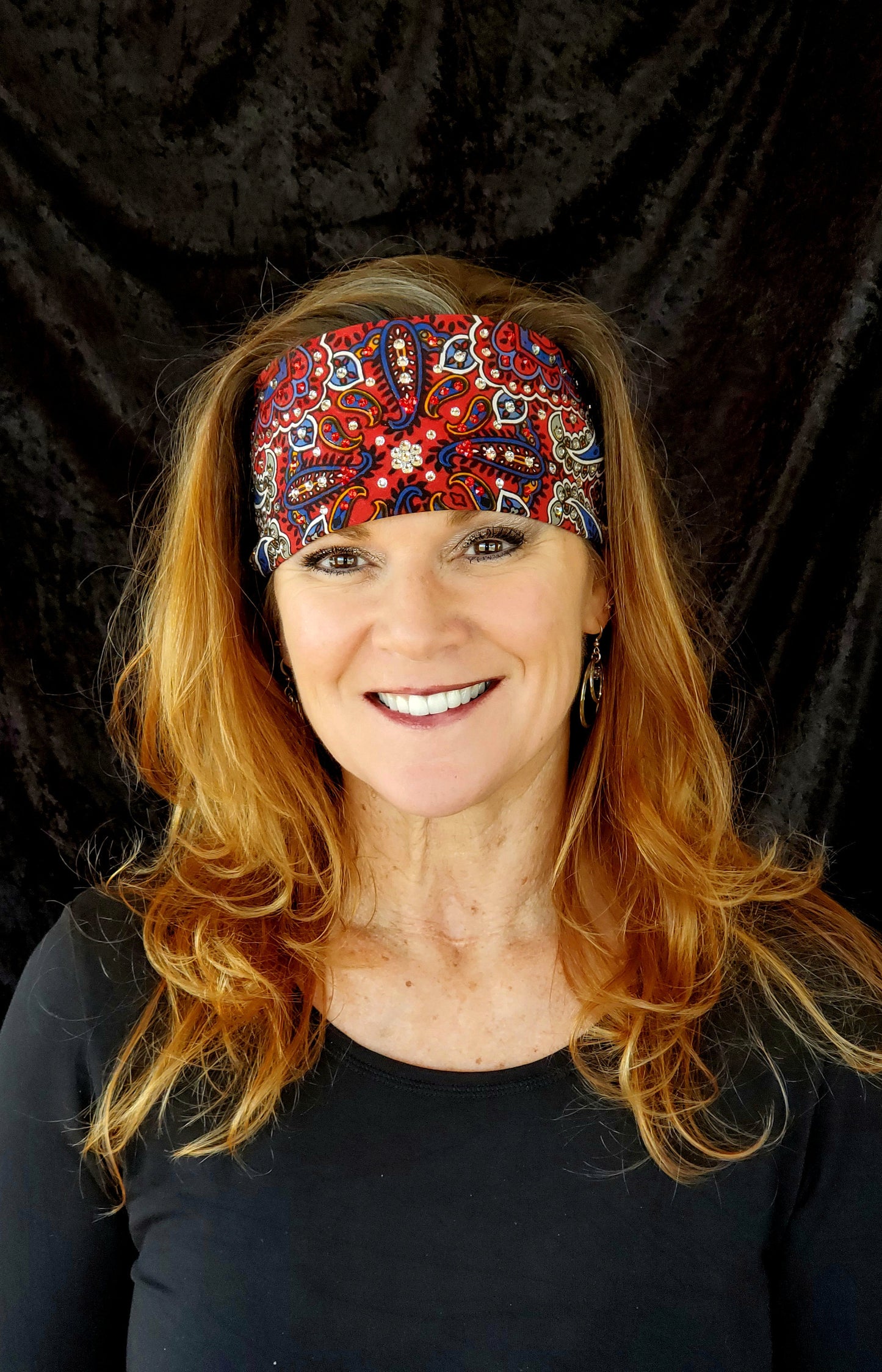Red Indian Style Bandana with Red and Clear Austrian Crystals (Sku1202)