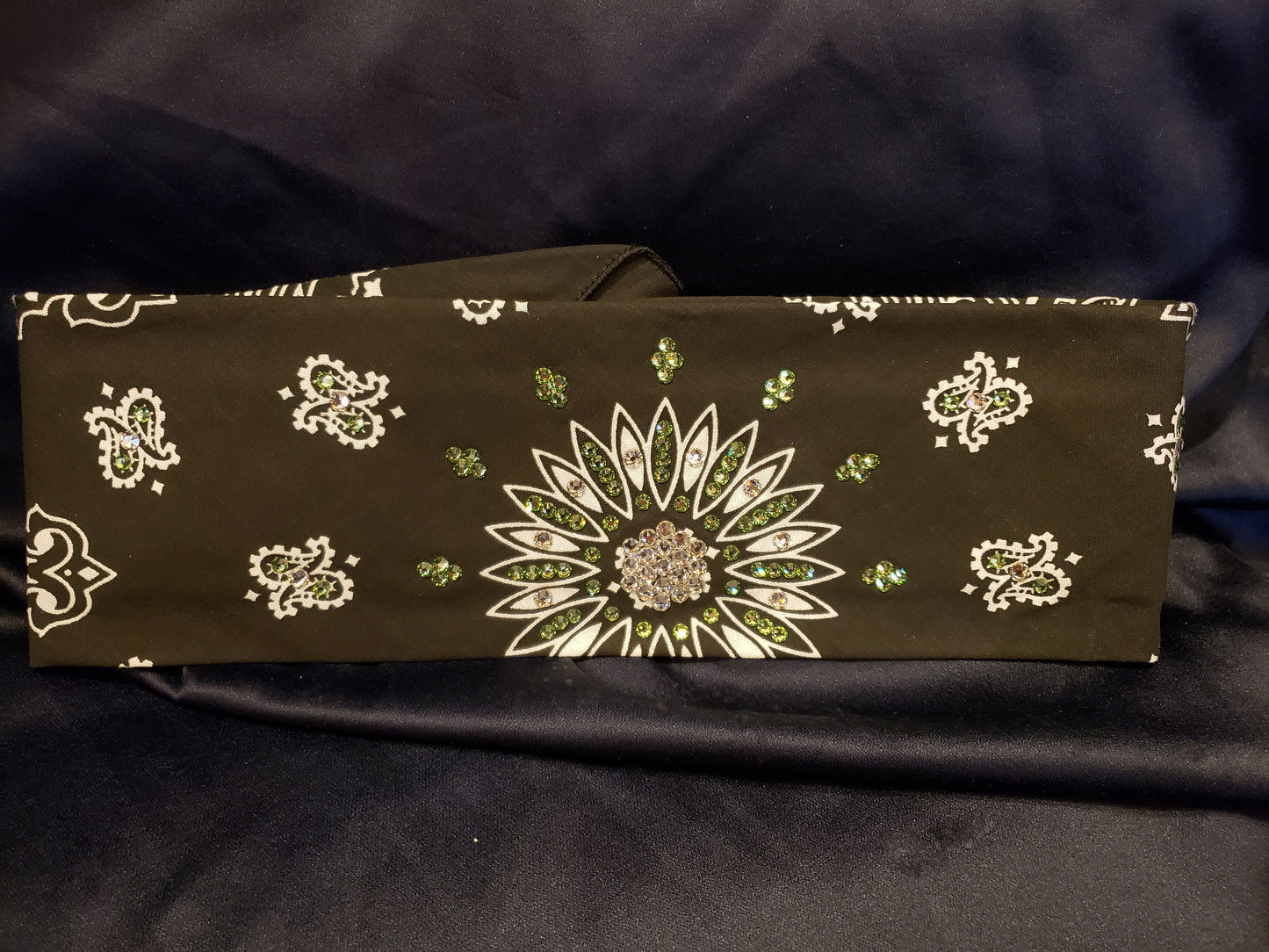 Black Paisley with Light Green and Diamond Clear Austrian Crystals (Sku1905)