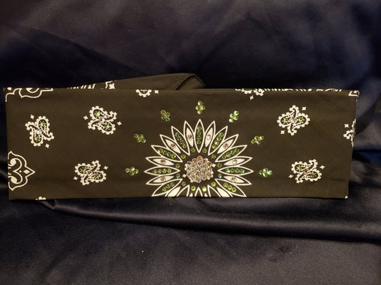 Black Paisley with Light Green and Diamond Clear Austrian Crystals (Sku1905)
