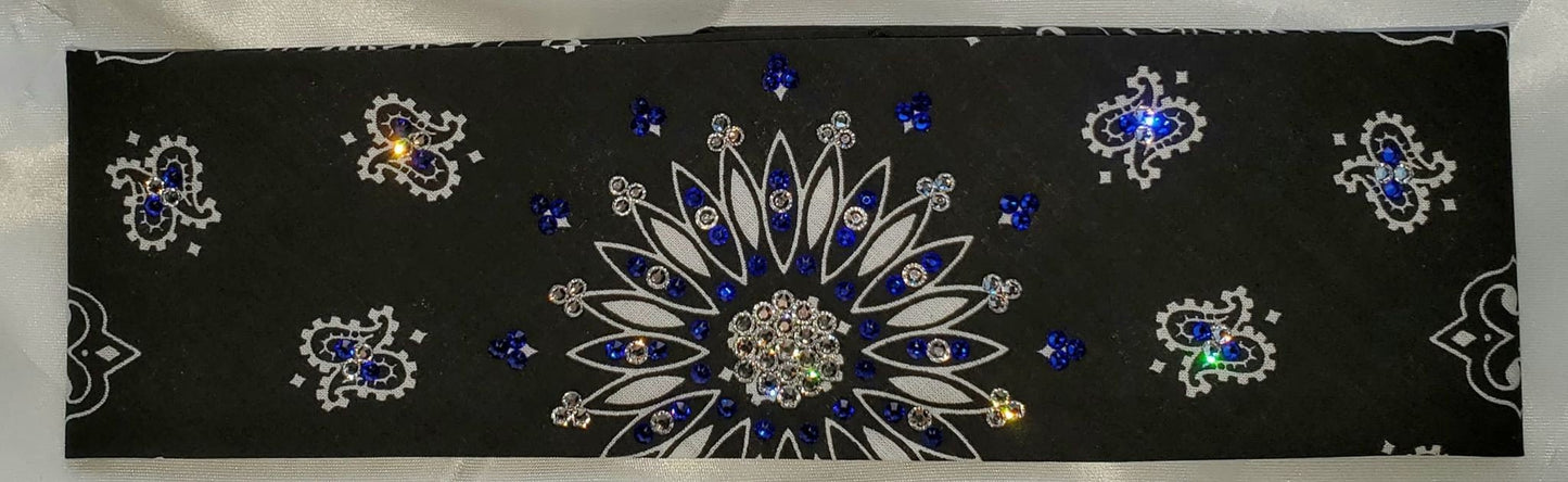 Black Paisley with Blue and Diamond Clear Austrian Crystals (Sku1900)