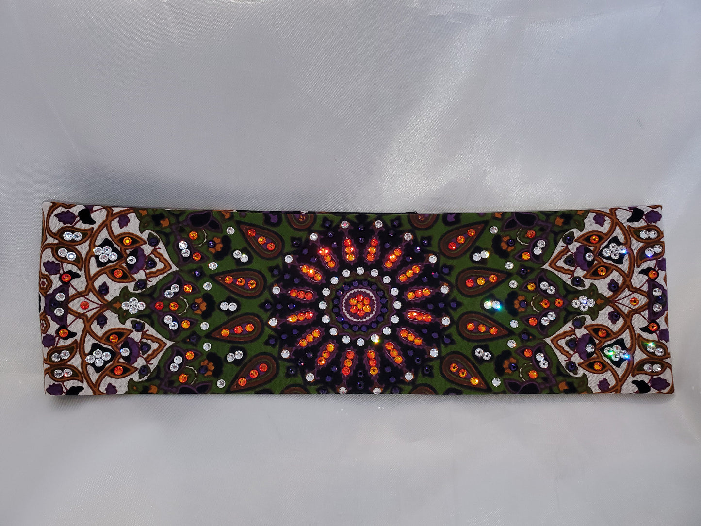 LeeAnnette Green and Purple Bandana with orange, purple and clear Austrian Crystals (Sku4891)