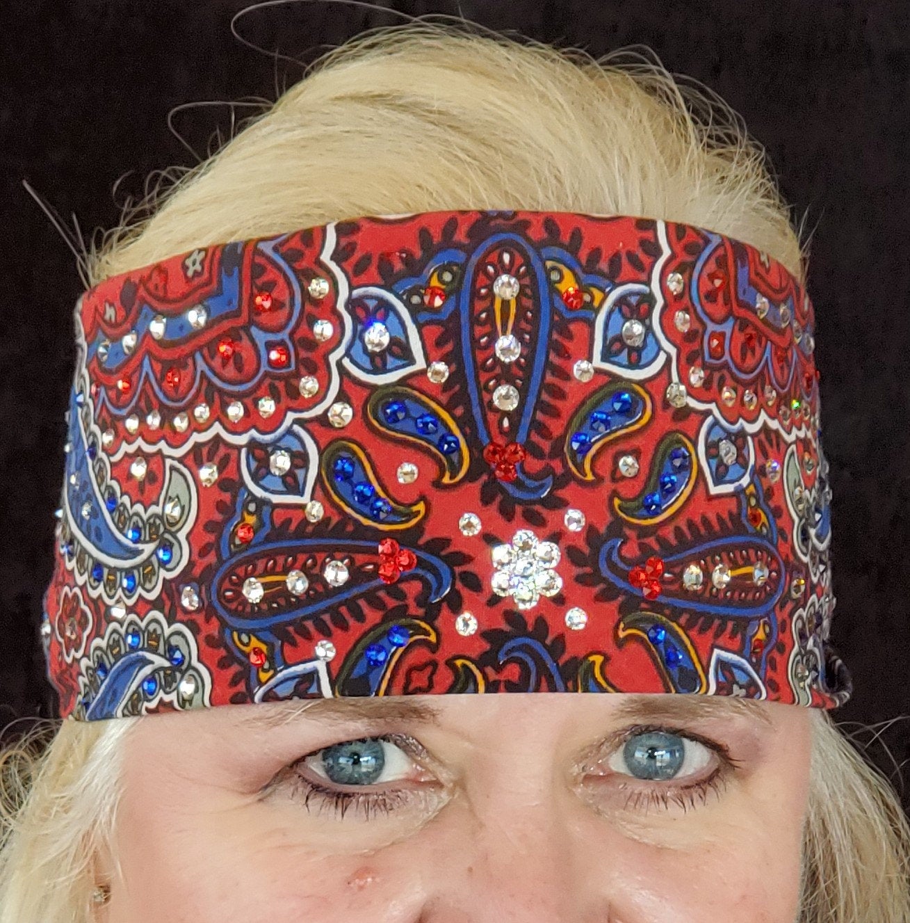 Red Indian Bandana with Clear, Blue and Red Crystals (Sku1200)