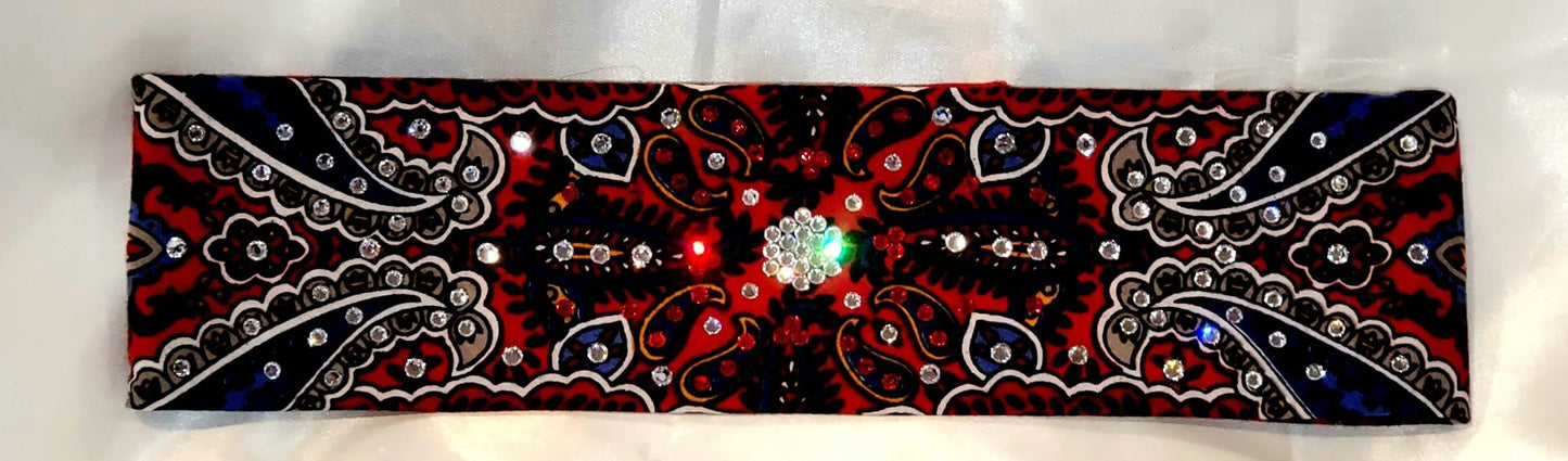 Narrow Red Indian Bandana with Red and Diamond Clear Austrian Crystals (Sku1204)
