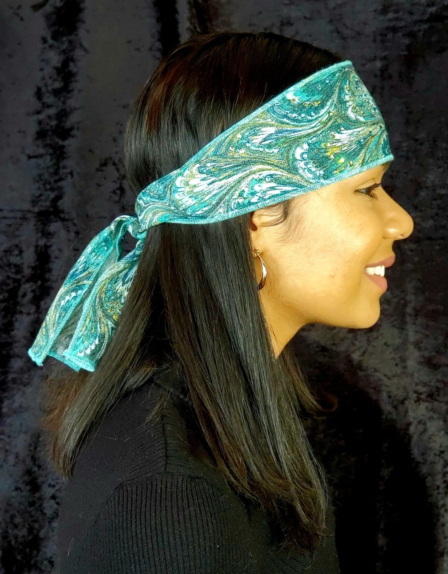 Turquoise Oil Slick Headband Strip with Light Blue and Light Green Swarovski Crystals (Sku5557)
