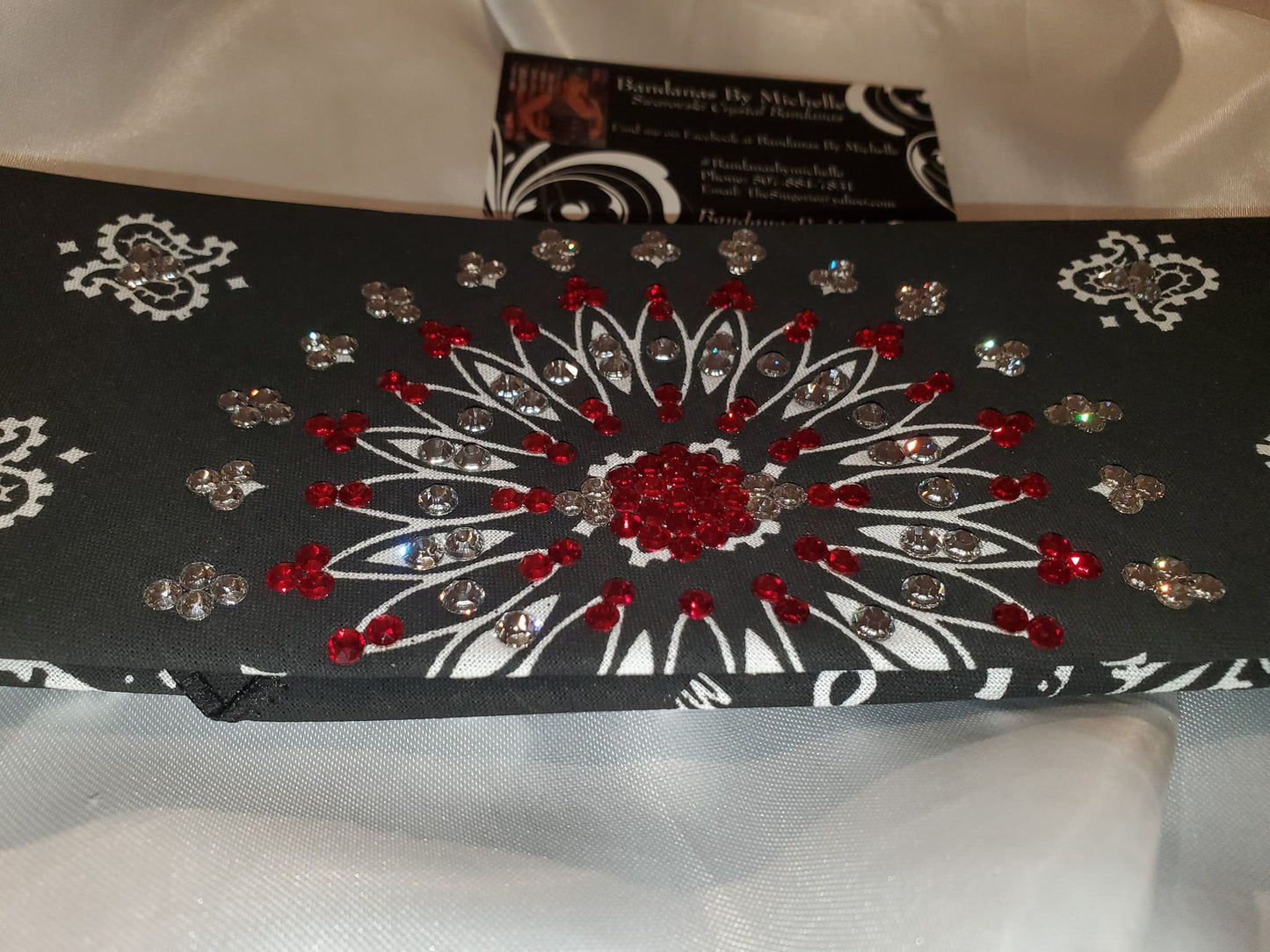 EXTRA BLING - Black Paisley With Red and Diamond Clear Austrian Crystals (Sku4601)