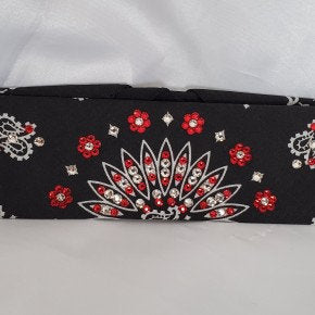 Narrow Black Paisley With Red and Diamond Clear Austrian Crystals (Sku2063)