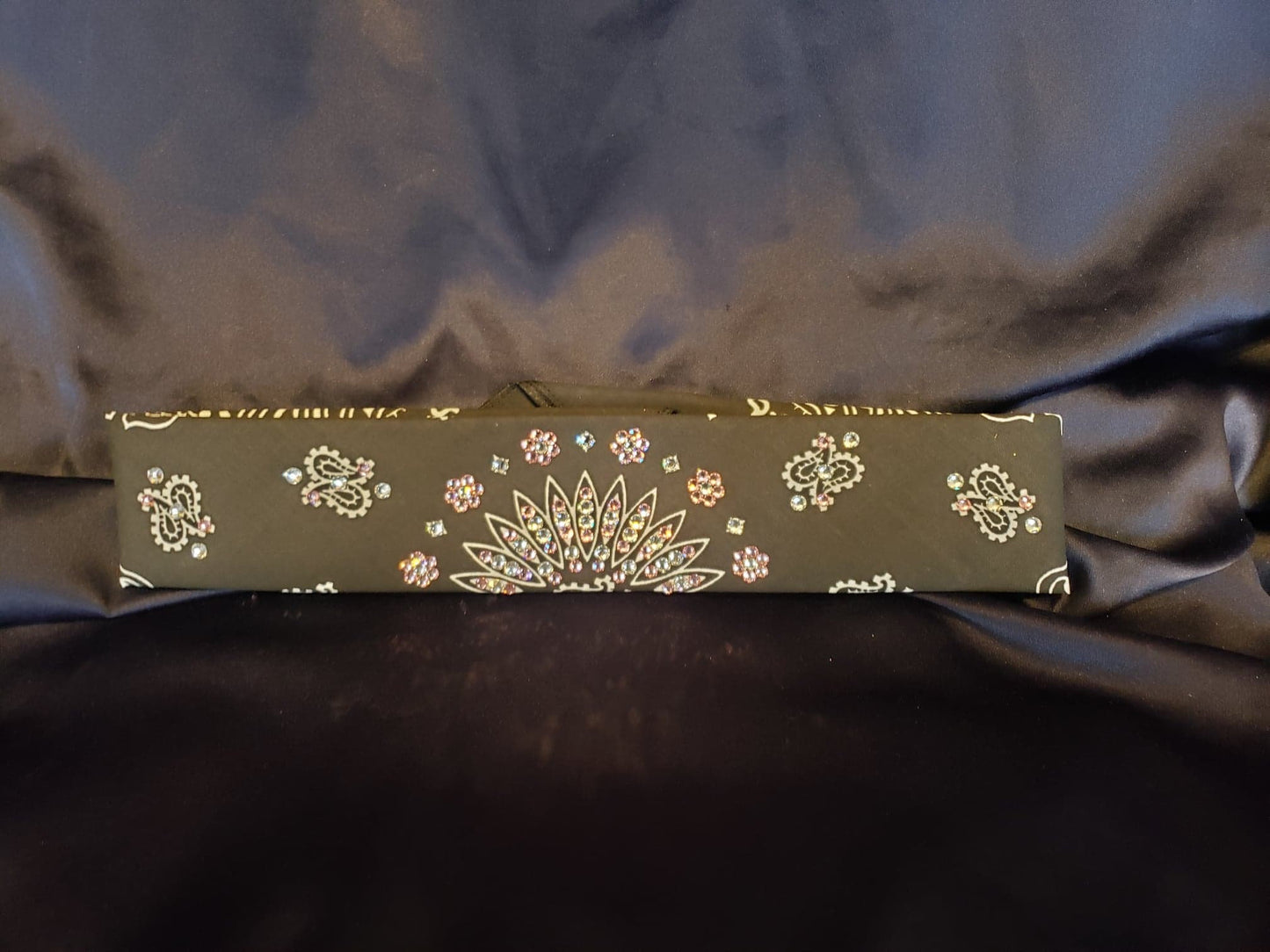 Narrow Black Paisley with Light Pink and Diamond Clear Austrian Crystals (Sku2086)