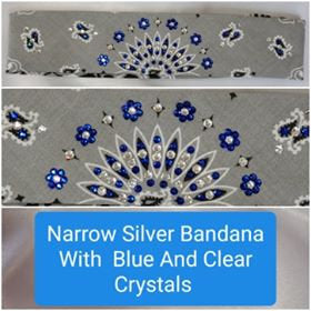 Narrow Silver Paisley with Dark Blue and Diamond Clear Austrian Crystals (Sku2112)