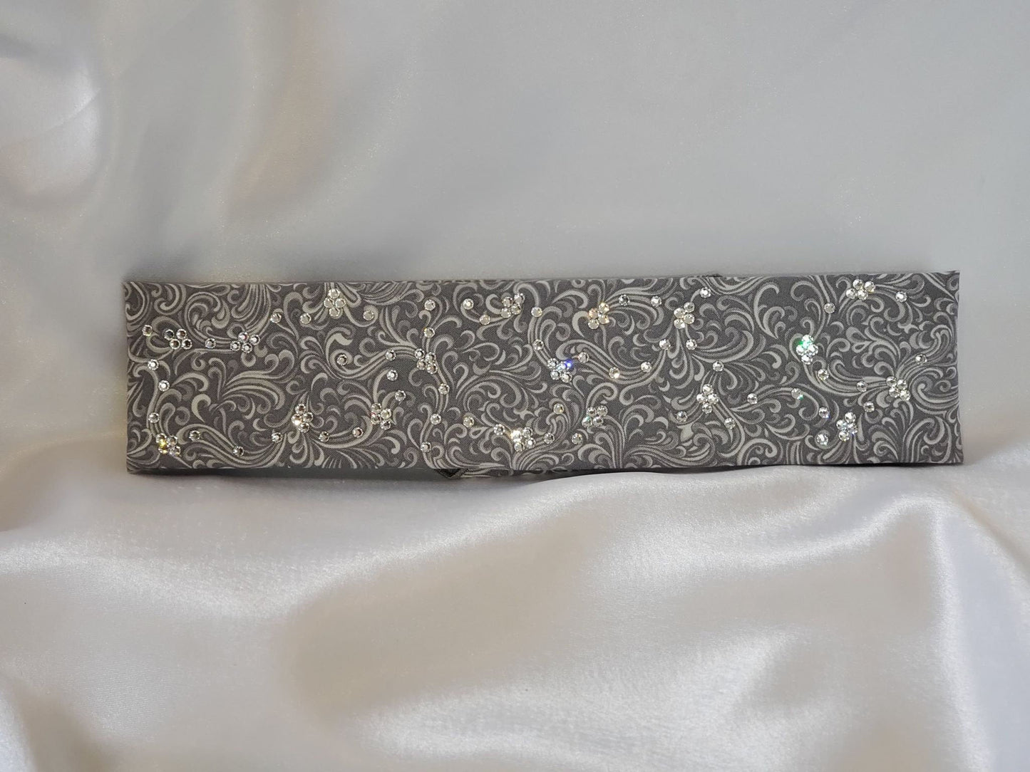 Narrow Gray Scroll with Diamond Clear Austrian Crystals (Sku1830)