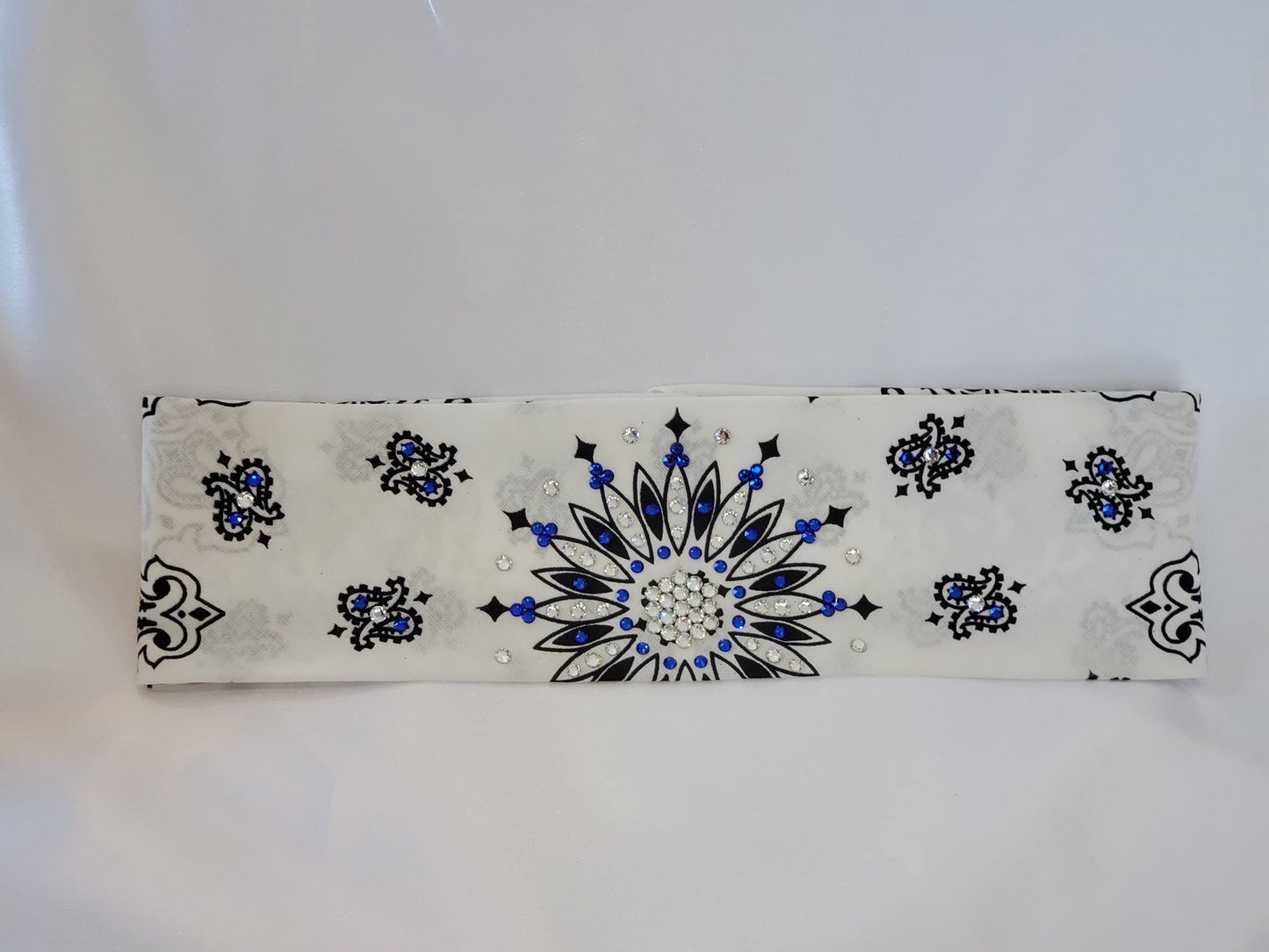 White Paisley with Blue and Diamond Clear Austrian Crystals (Sku2025)