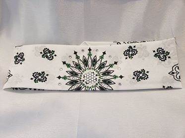 White Paisley with Dark Green and Diamond Clear Austrian Crystals (Sku2018)