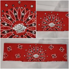 Red Paisley with Red, Black and Diamond Clear Swarovski Crystals (Sku2100)