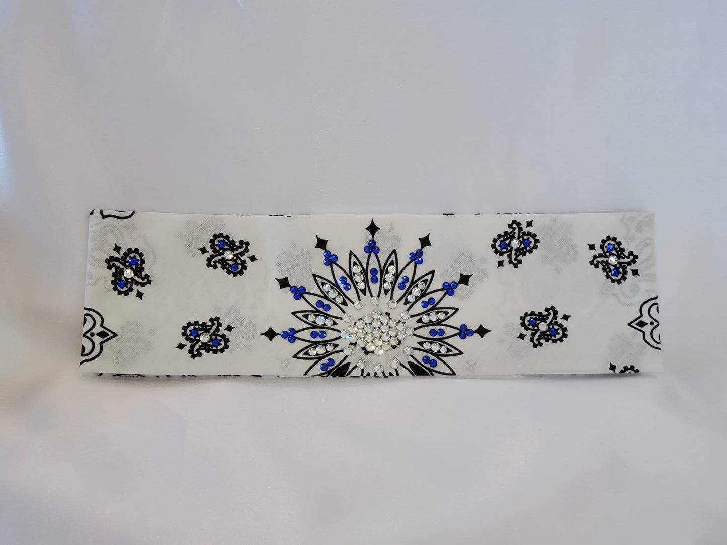 White Paisley with Blue and Diamond Clear Austrian Crystals (Sku2022)