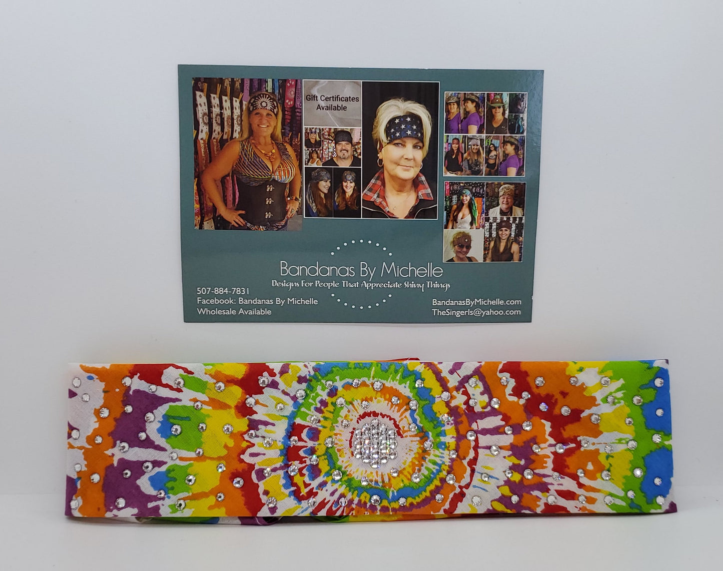 Narrow Spiral Tie Dye Designed Bandana With Clear Swarovski Crystals(Sku1842)