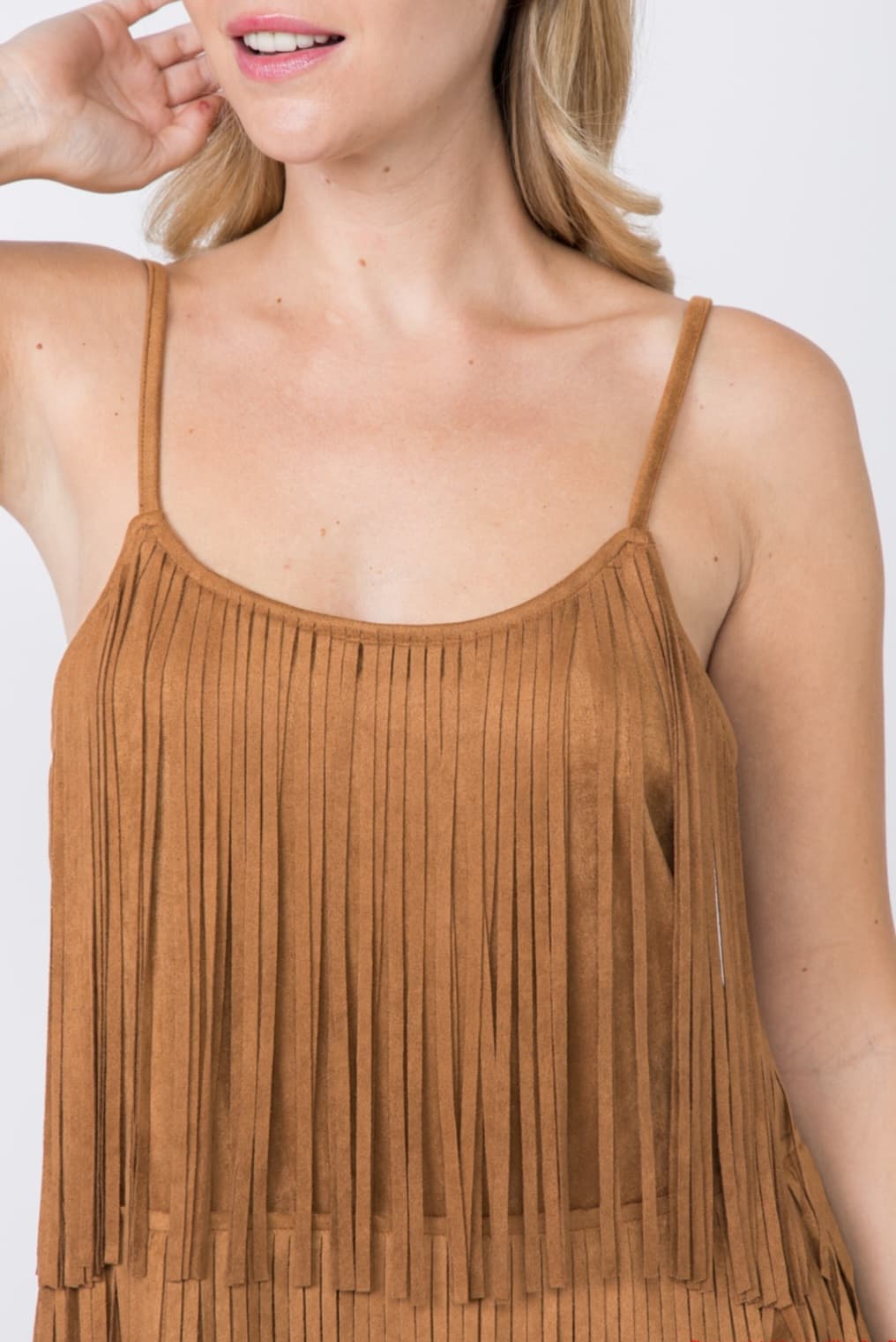 Camel Fringe Tank Top in Regular and Plus sizes