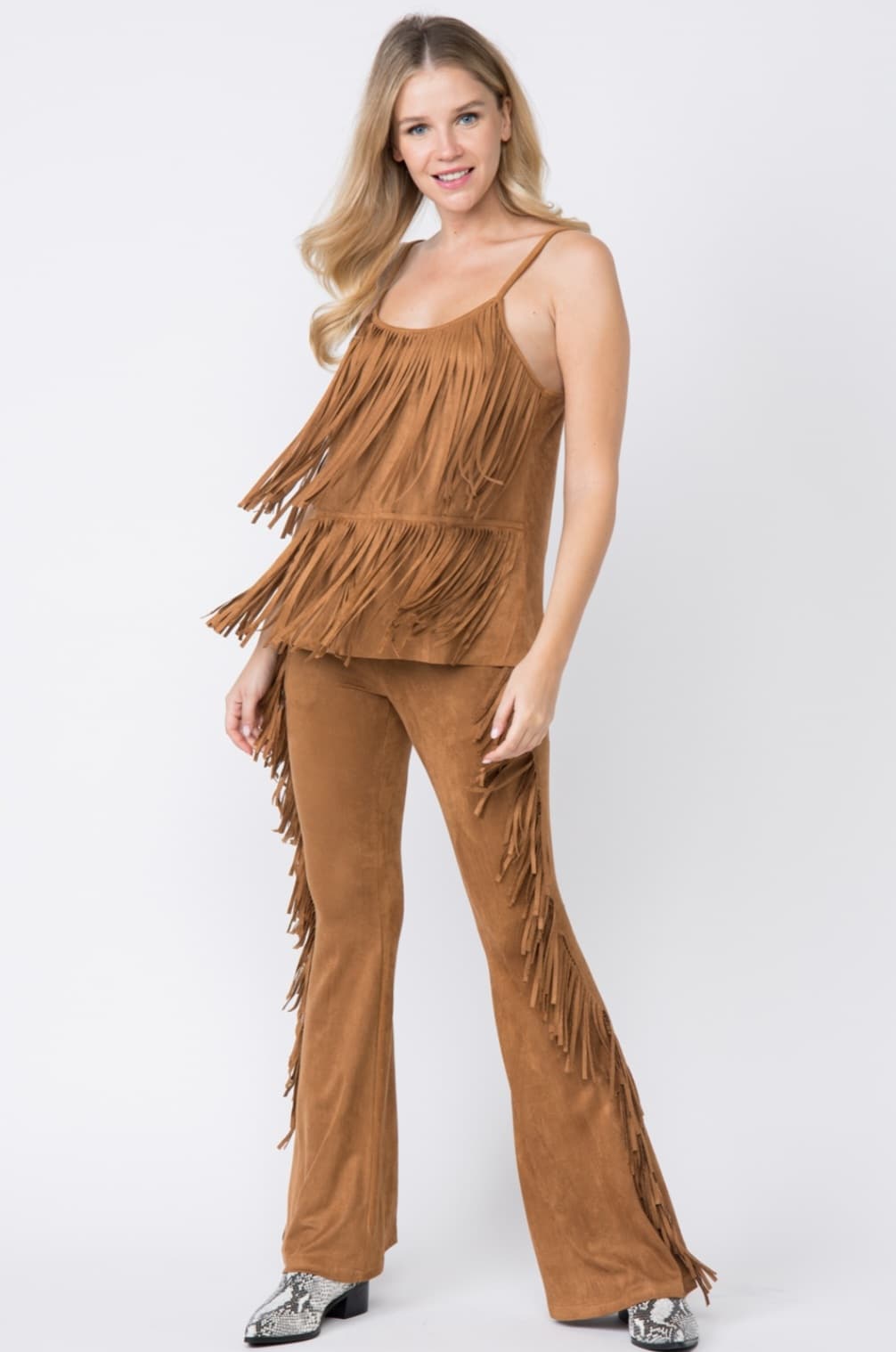 Camel Fringe Tank Top in Regular and Plus sizes
