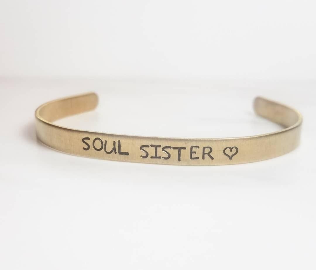 SOUL SISTER Adjustable Silver or Brass Cuff Bracelet (Sku8343)